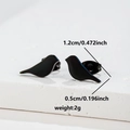 Minimalist black stainless steel bird stud earrings with butterfly back and size dimensions - 095 Bird Silhouette / Black