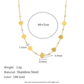 Detailed 18K gold plated stainless steel necklace featuring multiple heart-shaped pendants - Heart Bead Chain-Gold