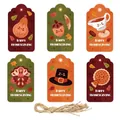Thanksgiving gift tag set featuring pumpkin and turkey motifs with natural jute twine - Style 1 / 12 Pcs/Pack