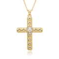 Gold plated cross necklace with micro-paved cubic zirconia crystals and reflection - Vintage Tapered Stone Cross (E009)