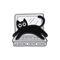 Cartoon black cat on laptop enamel pin with Working From Home text for programmers - Working From Home Cat