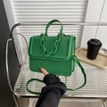 Minimalist green square crossbody bag with chunky chain handle and adjustable strap - Green