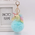 Rainbow unicorn glitter keychain with fluffy blue faux fur pompom and golden clip - Unicorn (Gold Chain Buckle) / Mint Green