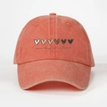 Vintage washed coral red cotton baseball cap with printed hearts and one day at a time text - Adjustable / Orange