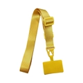 Dettaglio del cordino universale giallo per cellulare con cinturino, fibbia e moschettone - Giallo