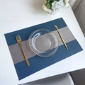 Blue and beige jacquard PVC woven placemat with golden rimmed glass plate and cutlery - 30*45cm / Blue Jacquard
