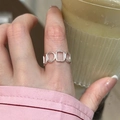 Minimalist s925 silver geometric open ring with interlocking hollow round and rectangular links - Geometric Hollow Ring / Silver
