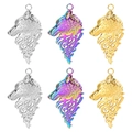 Stainless steel wolf head pendant necklace charms in gold, silver, and rainbow finishes - Hollow Wolf / Mixed Colors