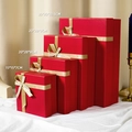 Set of four red gift boxes in various sizes with elegant golden ribbon bow decorations - Red Gold Box-15*15*7cm
