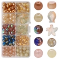 DIY jewelry kit with gradient glass beads and sea charms in a 10-compartment storage box - Tea Brown approx 180pcs