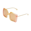 Oversized square sunglasses with gradient champagne frames and slim gold metal temples - Large Square Frame / Pink Yellow Frame Champagne Lenses