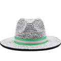Cappello fedora con strass argento e fascia a righe rosa e verdi per le feste - L(60-61cm) / Strass argento con fascia rosa verde (01)