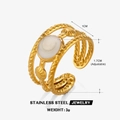 Anello regolabile a tre strati in acciaio inossidabile placcato oro 18K con smalto - Anello Tondo Oro - Conchiglia Bianca