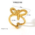Goldener Schmetterling Ring aus Edelstahl mit detaillierten Produktabmessungen - Gedrehter Seil-Schleifenstil mit Perlen (YYR023190)