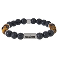 Personalisiertes Armband aus Lavastein und Tigerauge mit gravierter Metallplatte - 2-seitige Gravur / Tigerauge