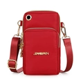 Bolso vertical de nylon rojo para móvil con correa ajustable y colgante de flor metálica - Rojo