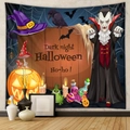 Dettaglio dell'arazzo da parete di Halloween con zucche e pipistrelli per decorazione - 73X95CM/Tessuto Spazzolato / Blu Scuro-Vampiro Zucca