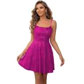 Sparkly magenta sequin mini dress for women with thin straps and a festive A-line silhouette - US size 2 / Bottoms / Purple Rose