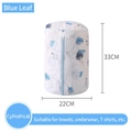 Cylindrical mesh laundry bag with blue leaf print for delicates, size 22x33cm - Blue Leaves Cylinder 22*33cm