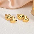 Minimalist double heart stud earrings in 18K gold-plated stainless steel for women - EH114-Connected 3D Heart