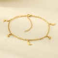 Golden 18K gold plated stainless steel anklet with delicate moon and bead charms - Moon Bead Charm Style(KJ4338-Z)