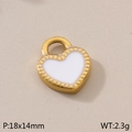 Classic gold stainless steel heart pendant with white enamel inlay, 18x14mm size - White Enamel Gear Edge Heart (KLJ8374-Z)