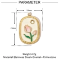 Détail du pendentif tulipe 15x23mm en acier inoxydable avec émail rose et strass - VG776-Pendentif Ovale Tulipe