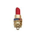 Golden lipstick charm pendant with red enamel and multicolored rhinestones for DIY jewelry - Red Rhinestone Lipstick (12281)