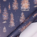 Dark blue Christmas gift wrapping paper featuring artistic golden and white forest trees - Late Night Deep Snow