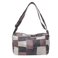 Crossbody canvas pillow bag featuring patchwork in dark grey, brown, and beige tones - 32*12*19 / Brown