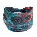 Teal and orange mandala print stretch sports headband with bohemian sun totem pattern - Style 18