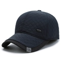 Dunkelblaue Herren-Winter-Baseballkappe mit gestepptem Muster und Ohrenschutz für Winter - Verstellbar / Marineblau