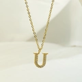 Elegant gold-plated titanium steel necklace with zircon-encrusted U-shaped letter pendant - Letter U / Gold