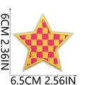 Detailed view of pink and yellow checkered star embroidery patch with 6.5cm width size - Style 3 (Yellow Pink Checkerboard Star)