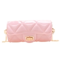 Pink quilted cylinder jelly bag with gold chain strap and pearl side accents - Pink
