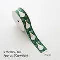 2.5cm green Christmas grosgrain ribbon with Santa Claus and gold snowflake patterns - Green Santa Claus / 2.5cm Wide-5m/Roll