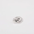 Silver open flower ring with oval birth flower engraving on minimalist white background - April / Birth Flower Ring