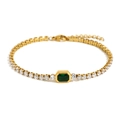 Bracciale tennis in acciaio placcato oro 18K con pietra verde taglio smeraldo - Oro Verde