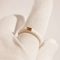 Adjustable white enamel ring with golden trim and amber zircon stone detail - Adjustable Open / White