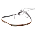 Vintage brown braided hat band accessory featuring a retro Masonic metal emblem - One Size / Arrow