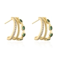 Orecchini in rame placcato oro 18K con zircone verde e design geometrico a strati - Orecchini a Lobo a Cerchio Multistrato