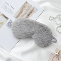 Gray faux rabbit fur sleep mask with soft elastic satin strap on elegant white background - Solid Faux Rabbit Fur / Gray