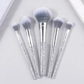 5-piece makeup brush set with silver glitter diamond handles and soft synthetic bristles - 5 Pcs Set / Grey Bristle Version