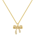 Elegant gold-plated bow pendant necklace with sparkling white cubic zirconia stones - Gold
