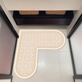 Tapis de bain antidérapant en forme de L beige avec motif cœur et texture absorbante - 120*120cm / PVC Cuir Régulier / Beige Motif Floral Rétro (Style A)
