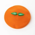 Cute orange-shaped wool felt beret with green leaf decor for winter fashion - M (56-58cm) / Orange/Leaf