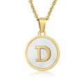 Gold plated stainless steel necklace with mother of pearl letter D pendant - Gold D