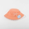Orange pink cotton sun hat for girls with white lace trim and pearl accents - CM8005 Pearl Lace Series / Orange