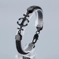 Pulsera de cadena cubana negra de acero inoxidable con dije de ancla metálica - Negro (KB181419-KFC)