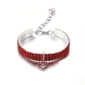 Detail of crystal dog collar with three rows of red rhinestones and a heart pendant - S / Red